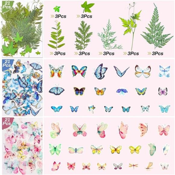 297 Pcs Dried Pressed Flowers Butterfly Stickers for Resin, Real Natural Dry - Picture 6 of 7